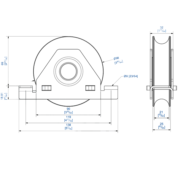 Galet support intérieur Mantion acier galvanisé galet Ø 100 mm gorge ronde Ø 21 mm 400 kg - Lot de 2