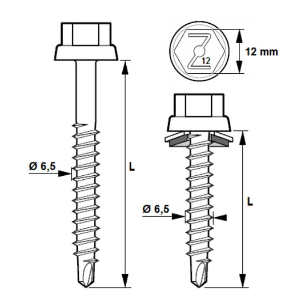 Vis bac acier Ardoise RAL5008 - Zacrovis Bois TH12 - 6,5 MM x 100,0 MM - Boîte de 100