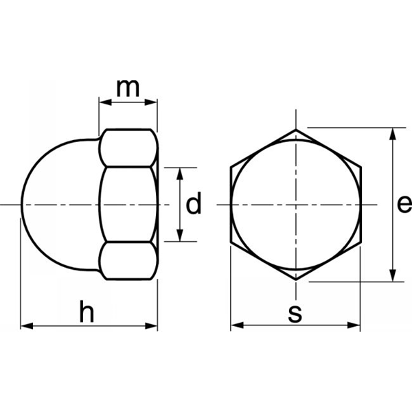 Écrou hexagonal borgne DIN 1587 inox A2 diamètre 6 mm - boîte de 200