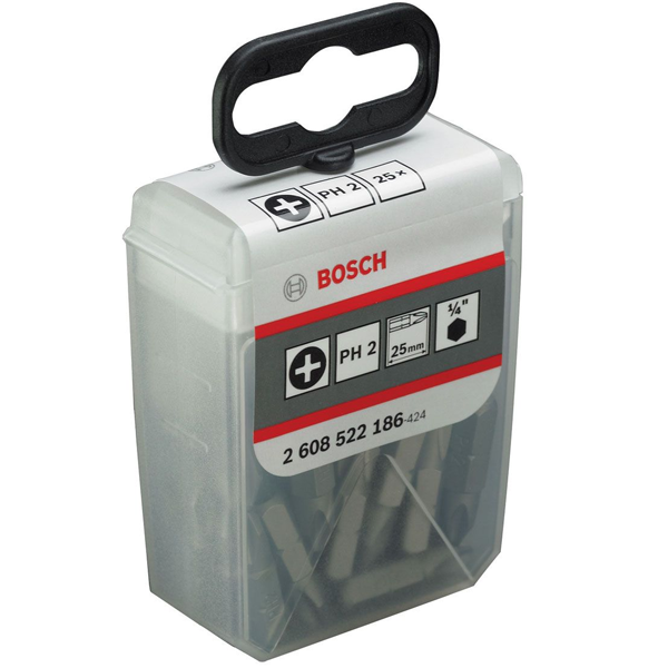 Embout de vissage Bosch extra-dure 6 pans 1/4" Phillips PH2 longueur 25 mm lot de 25