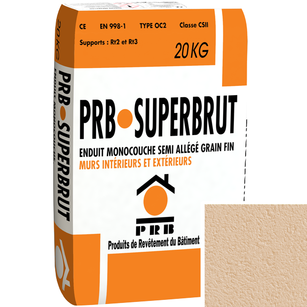 Enduit monocouche semi-allégé à grain fin PRB Superbrut type OC2 - Rome - sac de 20 kg