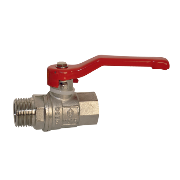 Vanne à boisseau sphérique laiton mâle femelle - 1/4 de tour - 26 x 34 mm - Manette rouge