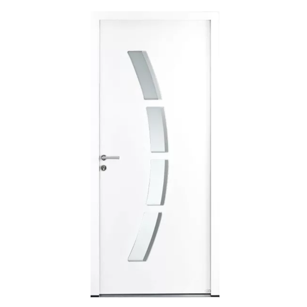 Porte d'entrée aluminium Zilten Line 3 Blanc avec 4 vitrages forme lune - gauche poussant - 215 CM x 90 CM