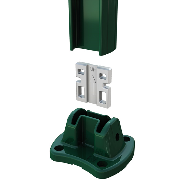 Platine aluminium pour poteau Easyclip - Vert RAL6005 - avec 4 chevilles métal