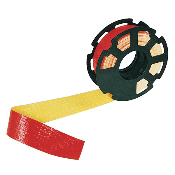 Ruban indéchirable rouge et jaune Taliaplast 50mm x 50m sur bobine avec flasque plastique