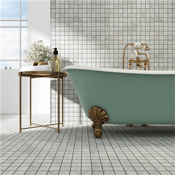 Carrelage mosaïque en céramique effet Pierre - 5 x 5 cm - plaque de 30 x 30 cm - Travertin blanc