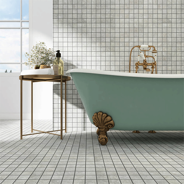 Carrelage mosaïque en céramique effet Pierre - 5 x 5 cm - plaque de 30 x 30 cm - Travertin blanc