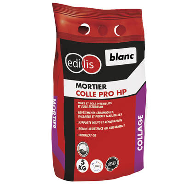 Mortier colle professionnel pour collage carrelage - Edilis - Sac de 5 kg - Coloris Blanc