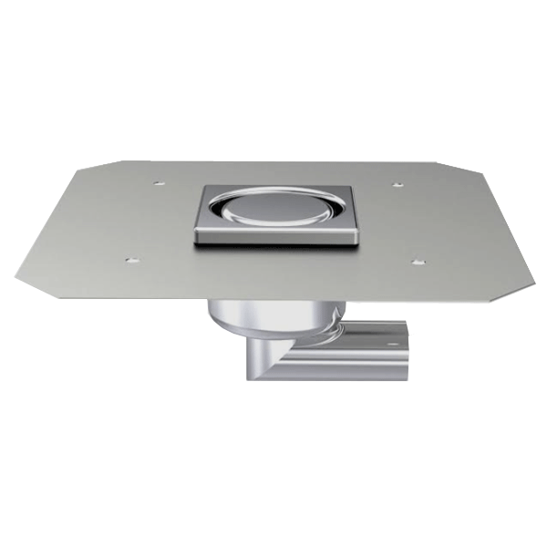 Siphon de douche inox 100,0 mm x 100,0 mm réglable en hauteur avec platine de reprise d'étanchéité - sortie latérale 40 mm