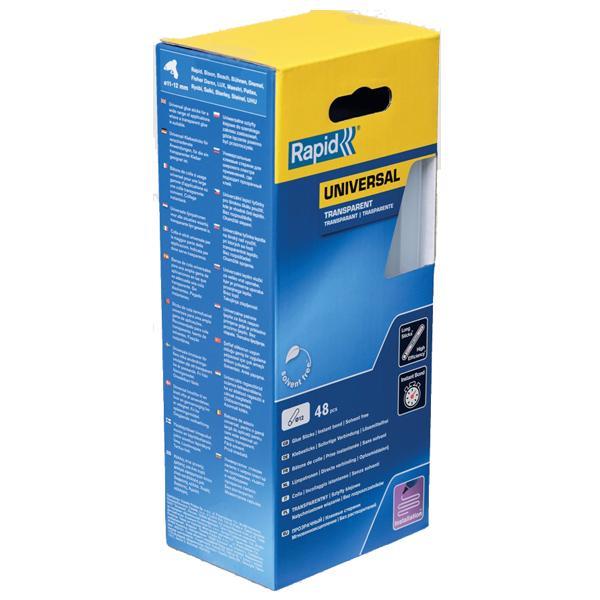 Colle stick en bâton multi-usages Rapid - Longueur 190 mm Ø 12 mm - Transparent - Boîte de 48