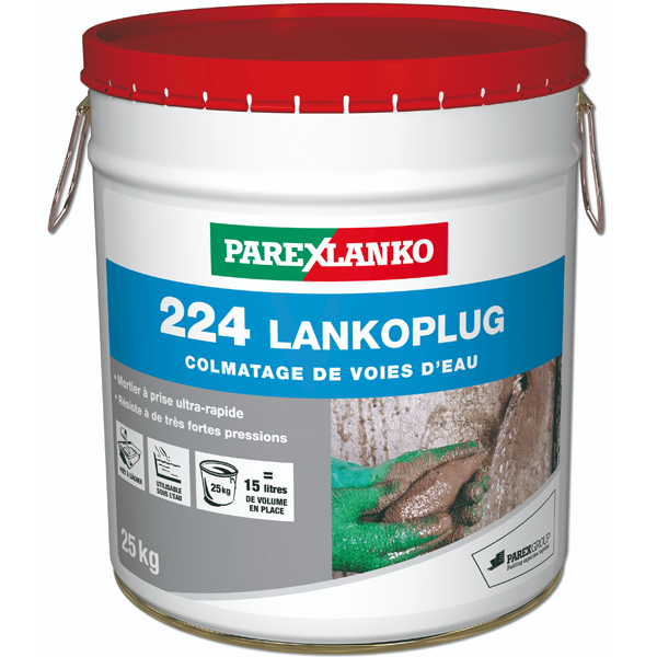 Mortier de colmatage de voies d'eau LANKOPLUG 224 - seau de 25 KG
