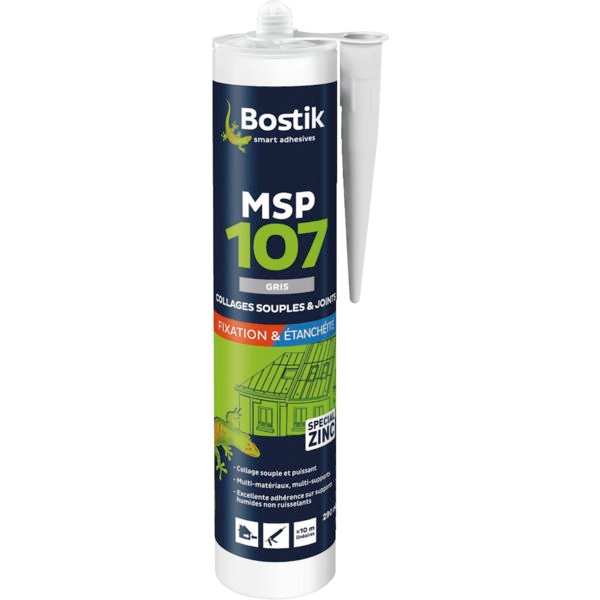 Mastic multi-usages colle et joint - Bostik MSP 107 Gris - cartouche 290 MLT