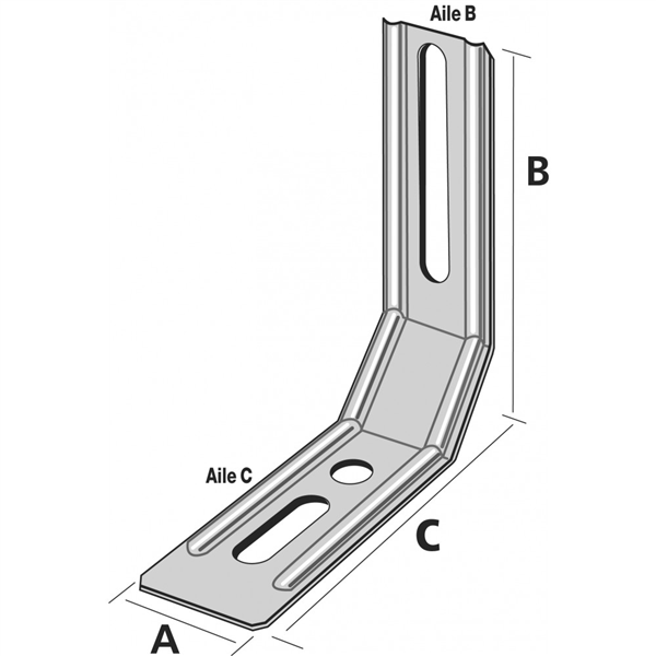 Équerre nervurée à pan coupé ENPC 30x115x81 mm épaisseur 1.5 mm