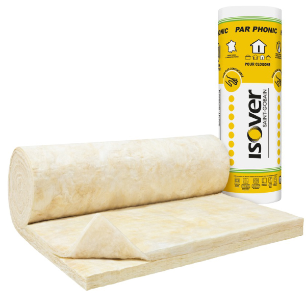 Rouleau laine de verre acoustique pour cloisons techniques - Par Phonic Tech Isover - R=1,75 m².K/W - 4,10 M x 0,90 M - ép.70 MM