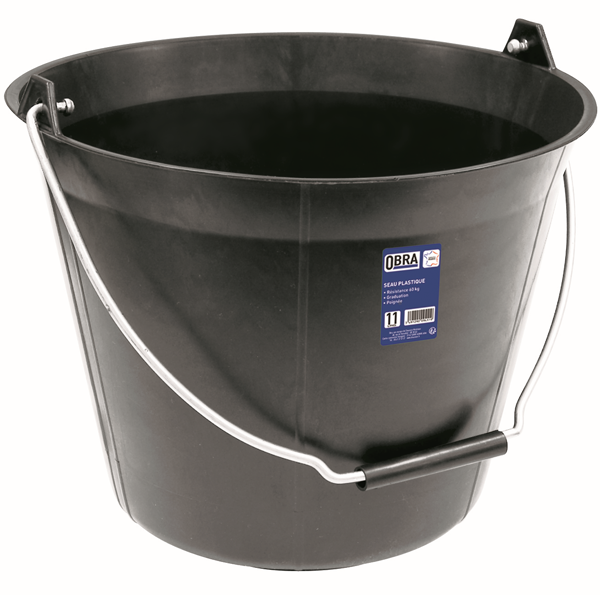Seau de maçon en plastique Obra avec graduation et anse à poignée -  capacité de 11 L - résistance de 60 kg