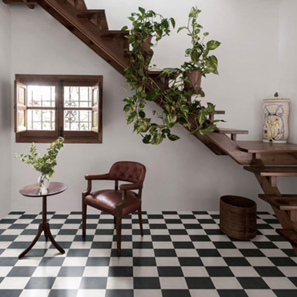 Carrelage intérieur sol et mur effet carreaux de ciment CONTRASTI - Antracite - 20 cmx20 cm ép.10 mm