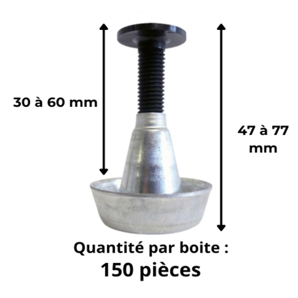 Suspente plafond réglable Sixbox OBR 30/60 en acier galvanisé avec vis bois Torx 5x80 mm - 150 pièces