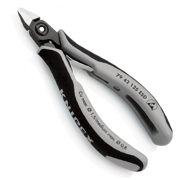 Pince de précision coupante de côté pour l'électronique ESD - Longueur 125 mm - Acier chromé