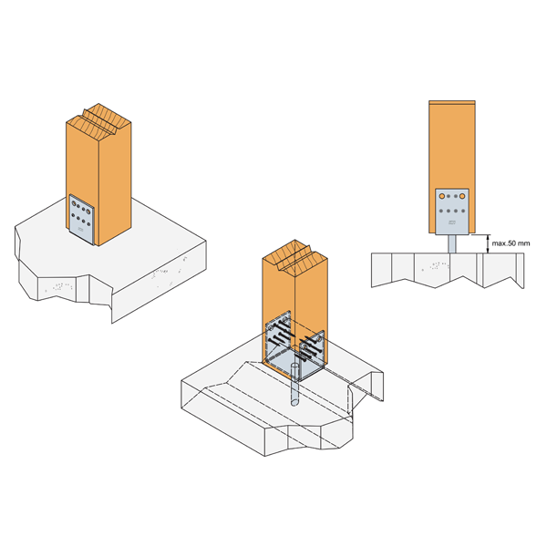 Pied de poteau à sceller type U pour structure bois sur béton - largeur 120 MM - profondeur 90,0 MM