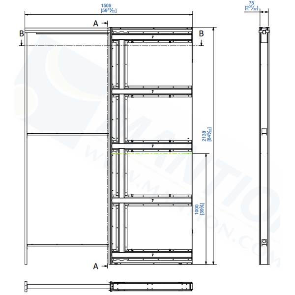 Châssis pour porte coulissante entre cloison Mantion SAF-INSIDE70 - porte en bois de 730 x 2040 mm