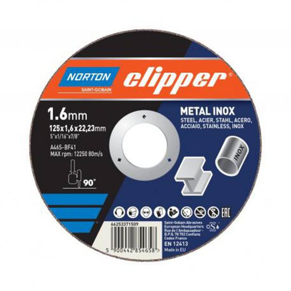Disque à tronçonner ultra mince -Métal /Inox -125x1.6x22.23mm -Norton CLIPPER