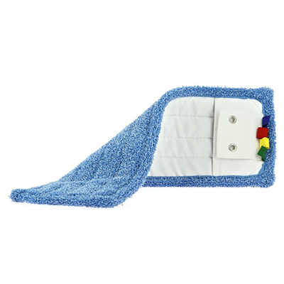 Frange microfibre de nettoyage - Poches et languettes avec 2 trous - Bleue - Longueur 40 cm