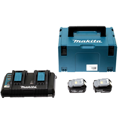 Makita Pack Énergie 18 V Li-Ion  (2 batteries 5 Ah + 1 chargeur double) avec coffret MAKPAC