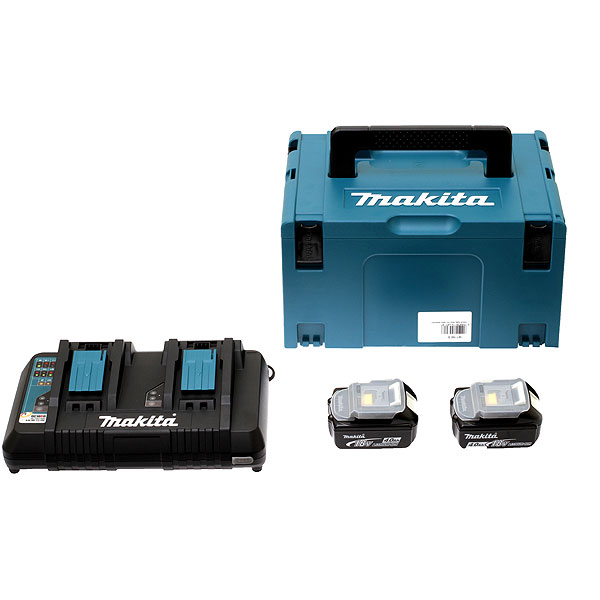 Makita Pack Énergie 18 V Li-Ion  (2 batteries 5 Ah + 1 chargeur double) avec coffret MAKPAC