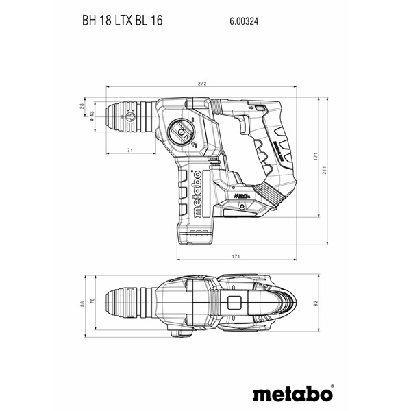 Perforateur sans fil SDS+ 18V Metabo BHA 18 LTX BL 16 - 1,3 J - en coffret sans batterie ni chargeur