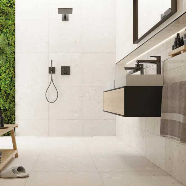 Faïence salle de bain effet carrelage terrazzo - Castone - 60,0 CM x 30,0 CM - ép. 8,00 MM - Beige dune