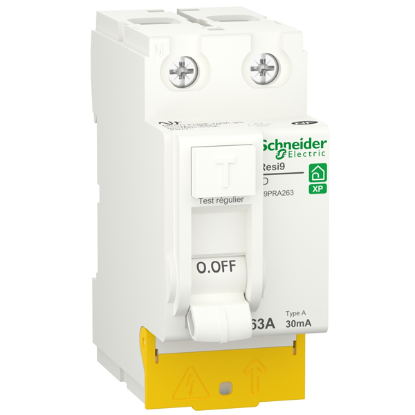 Interrupteur différentiel Schneider Resi9 - type A - peignable - alim bas - 2P - 63 A - 30 mA