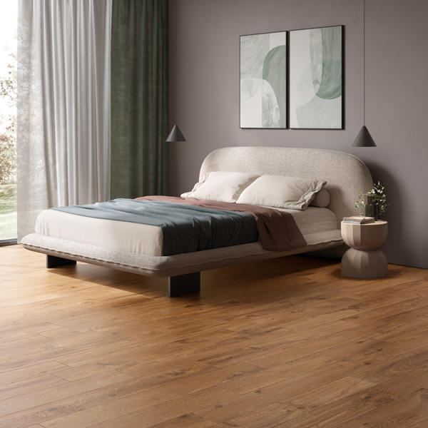 Carrelage imitation bois pour sol intérieur - Grès cérame émaillé et rectifié - Le Doghe - 120,0 CM x 20,0 CM - ép. 9,00 MM - Mogano