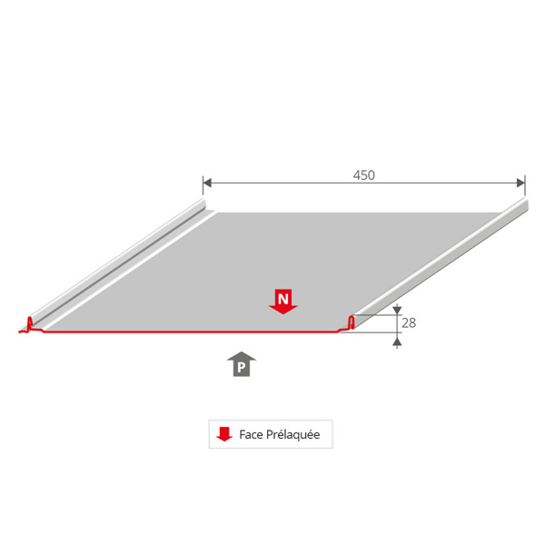 Tôle bac acier 0,60 MM prélaqué aspect joint debout Clipeo Bacacier - 450 MM x 1000,0 MM - Azuro
