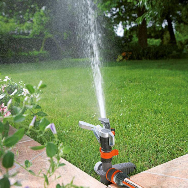 Arroseur canon sur pic métal Premium Gardena - Tête d'arrosage laiton - Réglable 75 à 490 m²