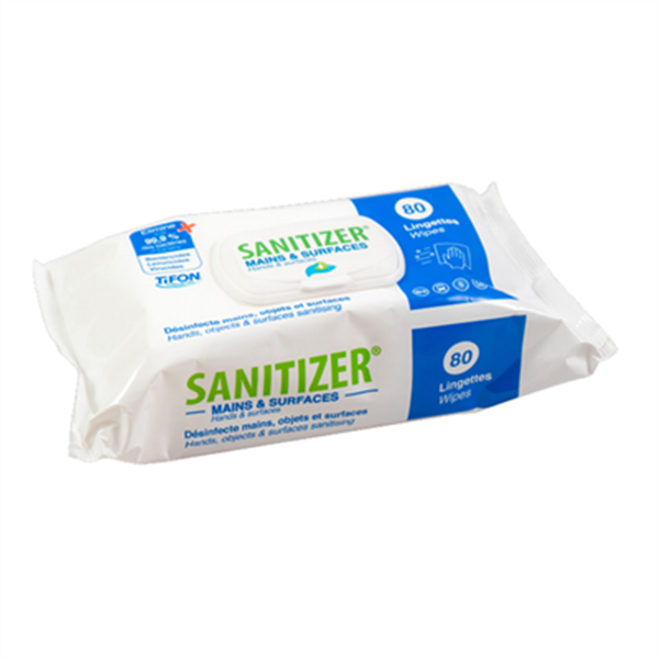 Lingette désinfectante pour mains et surfaces - Sans rinçage - Sanitizer - Sachet de 80 lingettes
