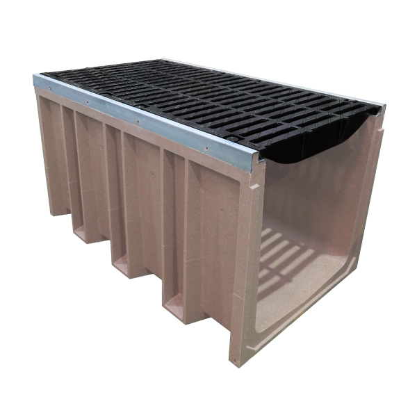 Caniveau béton F500 avec grille nervurée D400 en fonte - 560 x 500 mm - Longueur 1 m - Ulma