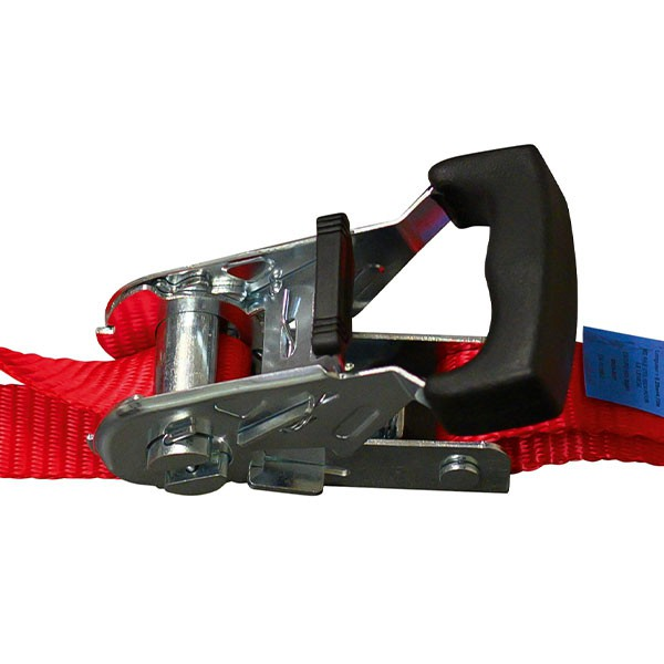 Sangle d'arrimage avec tendeur à cliquet et crochet en S - TMU 500 kg - longueur 5 mètres - largeur 25 mm - lot de 4