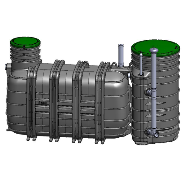Fosse toutes eaux - Monoblock-3-6 V3 Biorock - avec poste de relevage - Capacité 6 E.H - 3000L