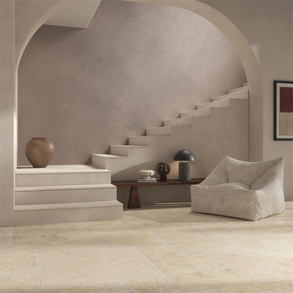 Carrelage effet pierre en grès cérame avec bords rustiques - Pierre Éternelle GRIP R11B - 50,0 cm x 50,00 cm - ép. 9,00 mm - Beige