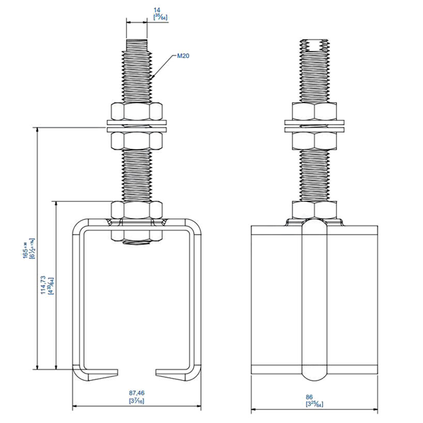 Support enveloppant tige courte longue support