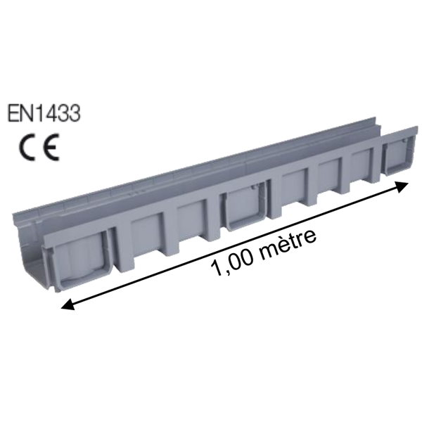 Caniveau haut Nicoll Connecto CAN177 en polypropylène gris clair - 136 MM x 115 MM - longueur 1000 MM