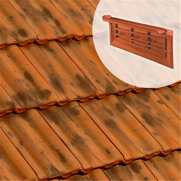 Tuile de rive droite en terre cuite - Delta 10 Ste Foy - Vieilli nuancé sur fond rouge