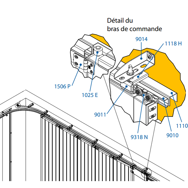 Bras de commande pour grand écoinçon Mantion 1500 G de porte à déplacement latéral Garline