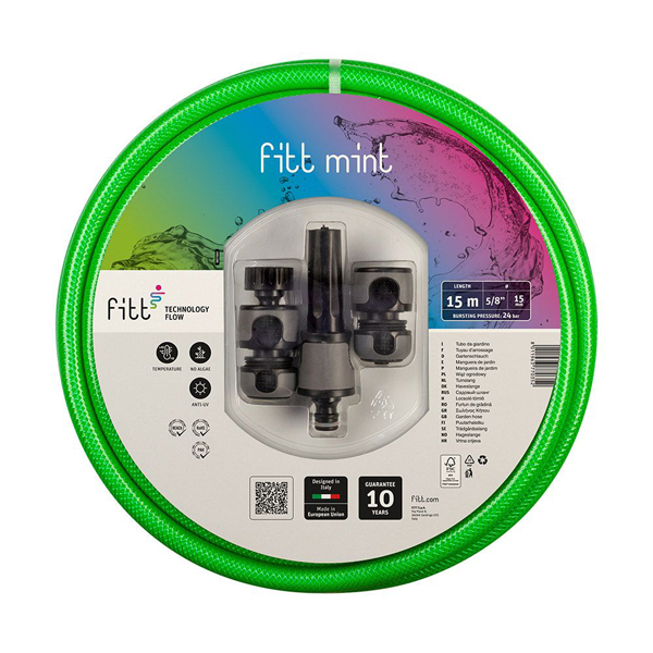 Tuyau d'arrosage Mint Fitt avec accessoires - Diamètre 15 mm - Longueur 15 mètres - Vert