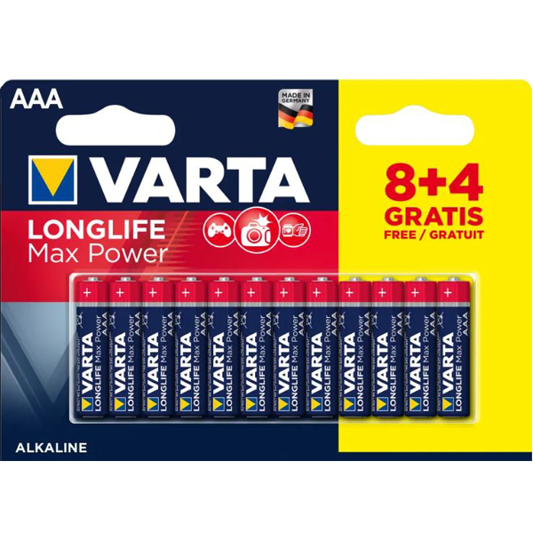 Pile Varta Longlife Max Power AAA LR03 lot de 8 + 4 offertes 4703101462