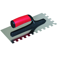 Platoir à colle pour carreleur avec lame inox à dents carrées de 10x10 mm et poignée en polyamide - 28 x 12 cm