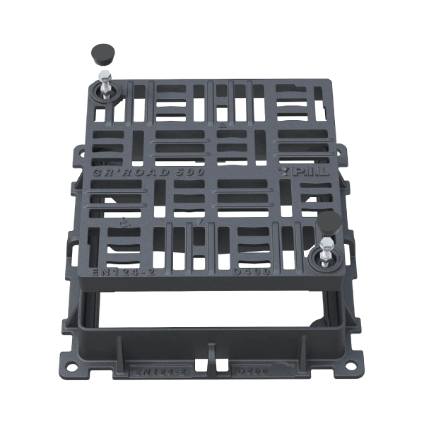Grille carrée plate verrouillée en fonte PMR D400 avec cadre - ouverture libre 700,0 mm x 700,0 mm