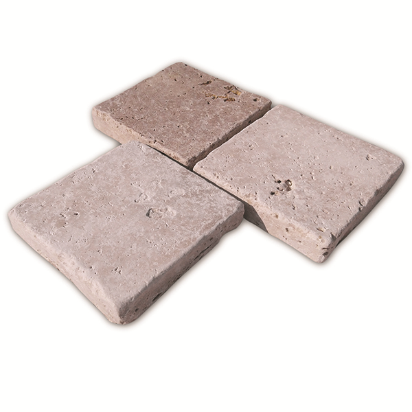 Pavé pierre naturelle TRAVERTIN 1er choix - Light mix - 15,25 CM x 15,25 CM - Ép.30 MM