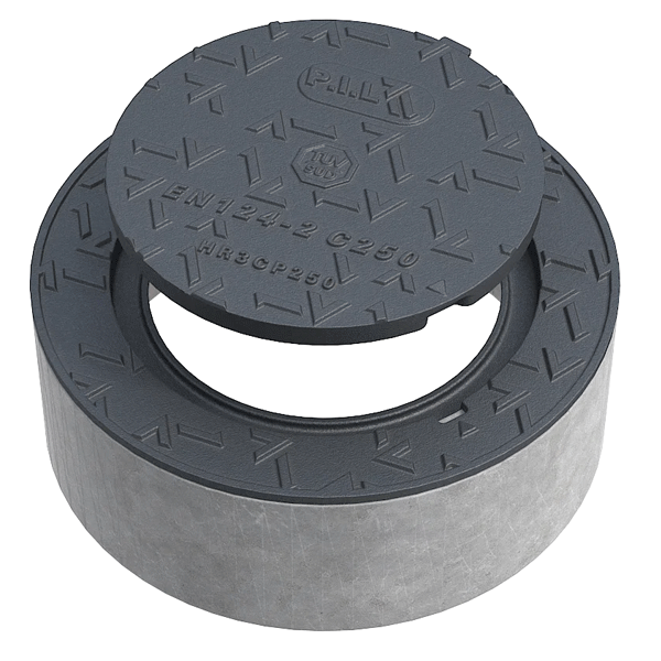 Regard de visite rond en fonte C250 avec couronnement béton C35/45 - garde anti-odeur et relief antidérapant  - Ø 390,0 mm