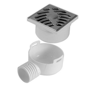 Siphonette d'évacuation de plain-pied Ø 40/50 mm avec grille Inox carrée 100 x 100 mm et adaptateur sortie horizontale